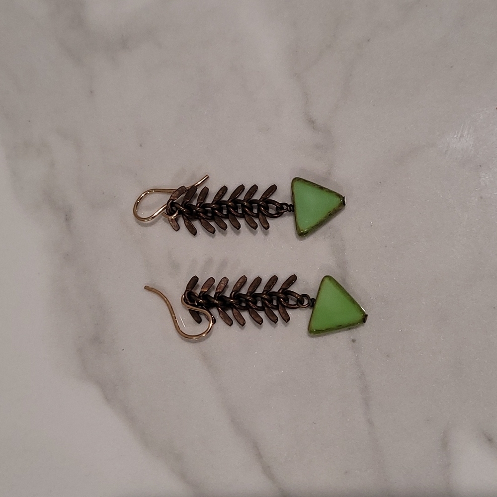 Handmade chain drop earrings with porcelain green charms
